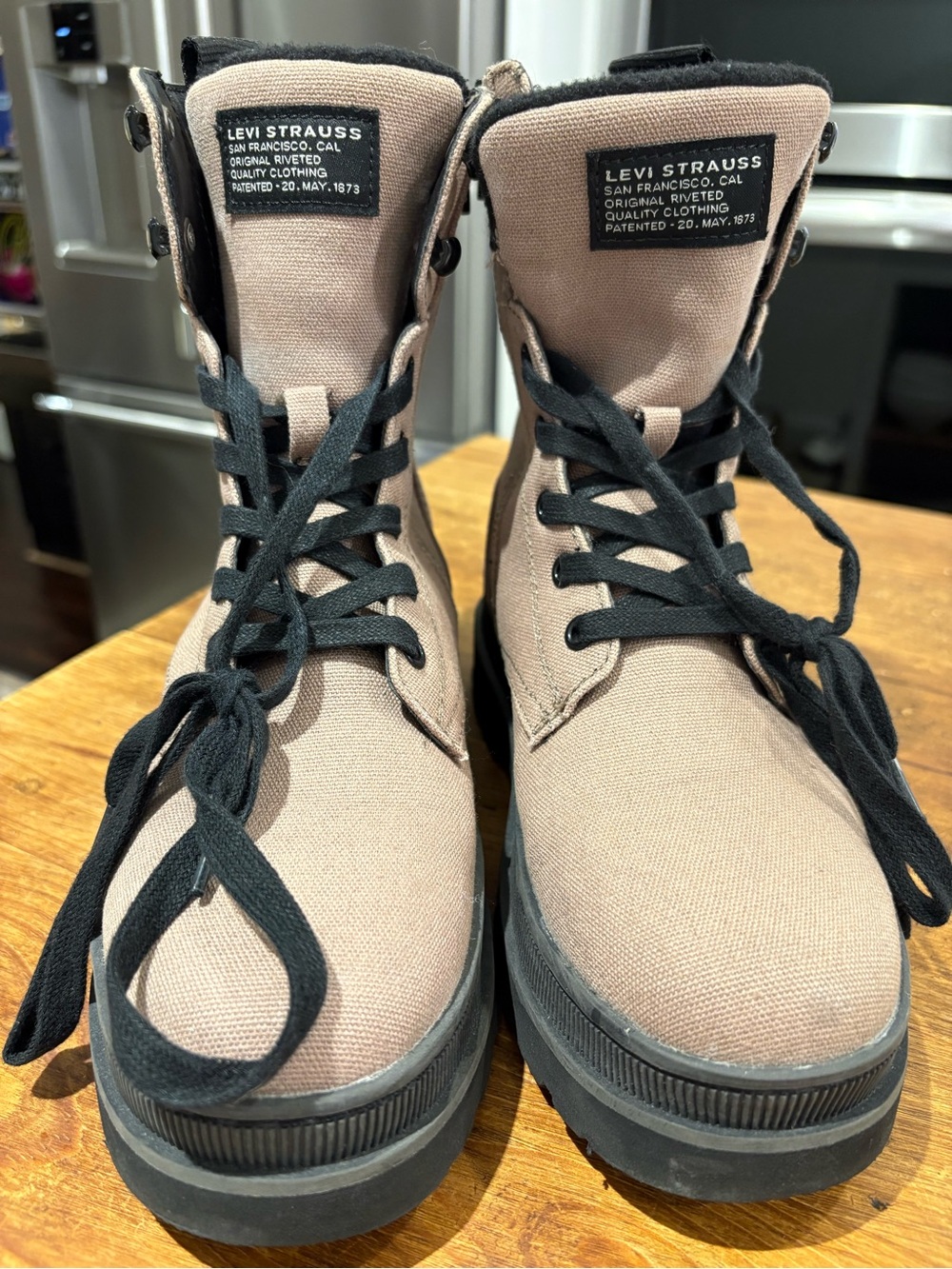 Levi's Women's Taupe Canvas Lace-Up Boots with Black Trim